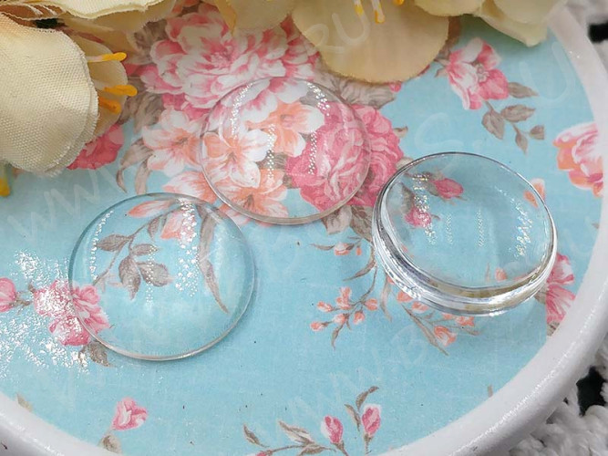 (СКИДКИ!!!) Кабошон стеклянный 04 Круг 20*20*6мм прозрачный (стекло) (10шт.)