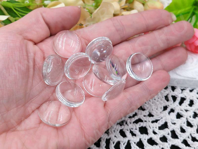 (СКИДКИ!!!) Кабошон стеклянный 04 Круг 20*20*6мм прозрачный (стекло) (10шт.)