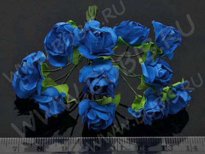 (СКИДКИ!!!) Цветок для декора 01 бумажный 70*10*10мм синий (декор) (12шт.)