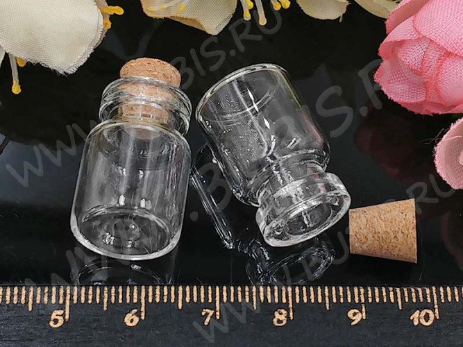 (БЛИСТЕР) Бутылочка 21 с пробкой 2мл 27*15*15мм прозрачная (стекло) (на блистере 20шт.)