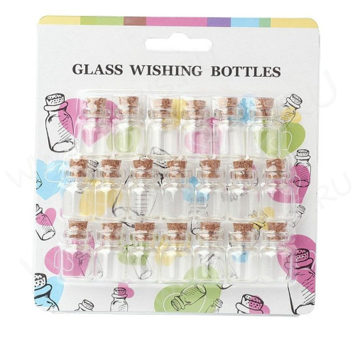 (БЛИСТЕР) Бутылочка 21 с пробкой 2мл 27*15*15мм прозрачная (стекло) (на блистере 20шт.)