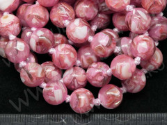 (ОПТ) Бусина округлая Мозаика 06 с перламутром 10мм т.розовая (камни) (НИТЬ)