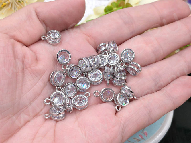 Подвеска Круг 3D с кубическим цирконием 11,5*8*5мм цвет платины (сплав и фианит)