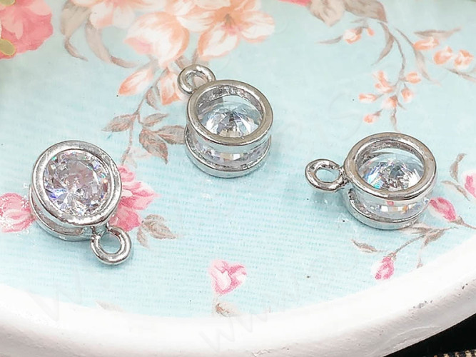 Подвеска Круг 3D с кубическим цирконием 11,5*8*5мм цвет платины (сплав и фианит)