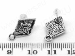Пуссеты (&quot;гвоздики&quot;) №036 Ромбик 17*11*14мм античное серебро (литьё) (1 пара)