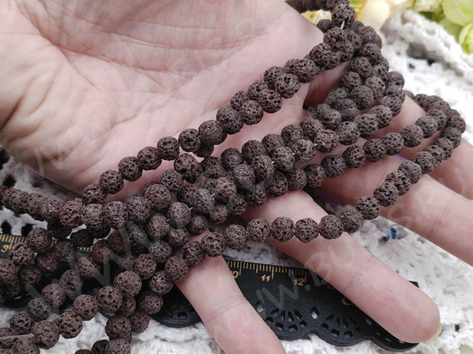 (ОПТ) Бусина округлая 6мм Лава КОРИЧНЕВАЯ шершавая натуральная (камни) (НИТЬ)