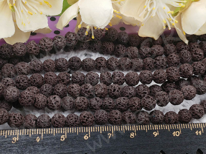 (ОПТ) Бусина округлая 6мм Лава КОРИЧНЕВАЯ шершавая натуральная (камни) (НИТЬ)