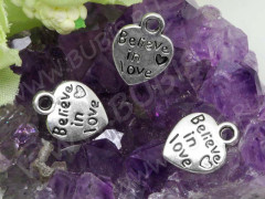 (СКИДКИ!!!) Подвеска Сердечко 56 двусторонняя &quot;Beleive in love&quot; 12,5*9,5*1,6мм античное серебро (литьё) (10шт.)