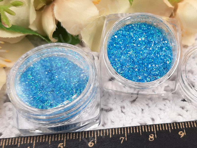 Наполнение для смолы и бутылочек 135 блёстки Bubis Crafts голубо-бирюзовые с АВ в контейнере (декор)
