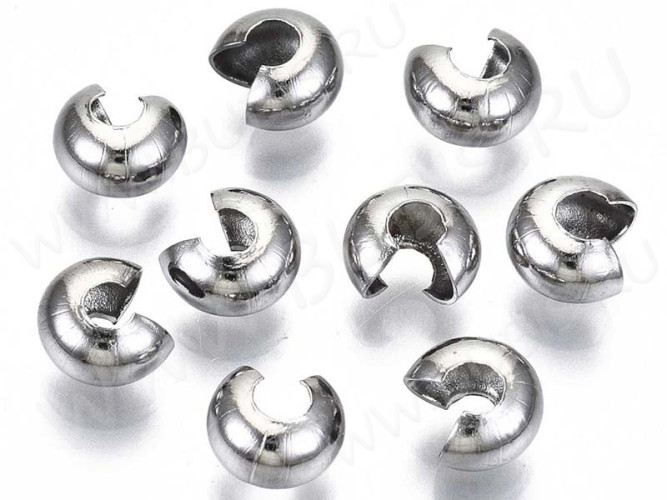 Обжимная бусина 14 маскировочная разъёмная покрывная 6,5*3,5мм цвет платины (Хирургическая сталь) (10шт.)