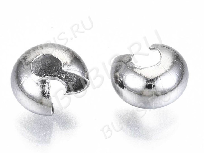 Обжимная бусина 14 маскировочная разъёмная покрывная 6,5*3,5мм цвет платины (Хирургическая сталь) (10шт.)