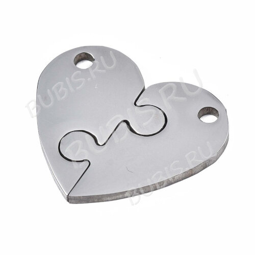 Подвеска Жетон 38 Сердечко из двух половинок 23*21*1,5мм цвет платины (Хирургическая сталь)