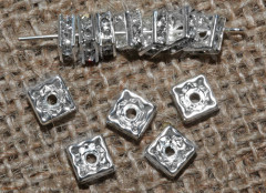 Рондель со стразами 02 квадратный 6*6*2,8мм серебристая и прозрачный(Brass и стекло)