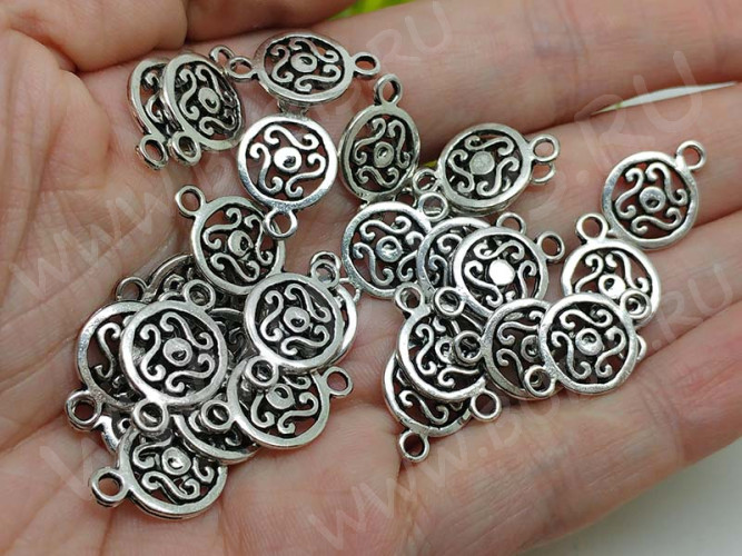 118 Коннектор Круг двусторонний 18,5*12*2мм античное серебро (литьё)