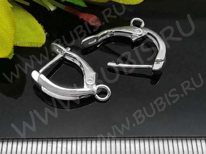 Швензы с английским замком №49 посеребрённые с пробой S925 18*13*4,5мм серебристые (Sterling Silver plated) (1 пара)
