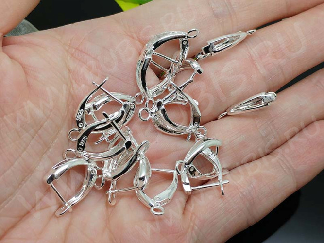 Швензы с английским замком №49 посеребрённые с пробой S925 18*13*4,5мм серебристые (Sterling Silver plated) (1 пара)