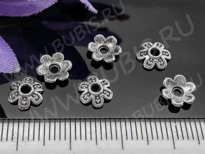 (СКИДКИ!!!) 226 Шапочка Цветочек 7,5*7*1,9мм античное серебро (литьё) (50шт.)