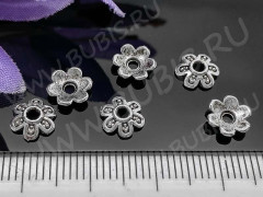 (СКИДКИ!!!) 226 Шапочка Цветочек 7,5*7*1,9мм античное серебро (литьё) (50шт.)