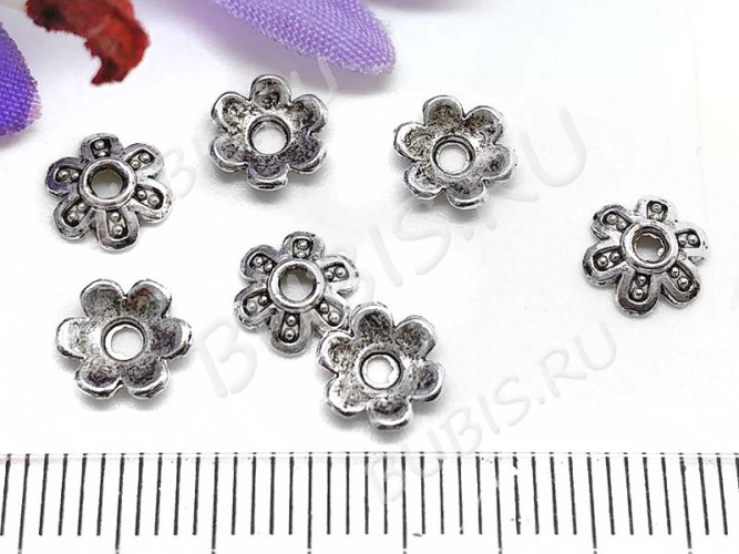 (СКИДКИ!!!) 226 Шапочка Цветочек 7,5*7*1,9мм античное серебро (литьё) (50шт.)