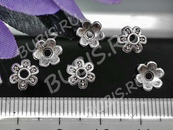 (СКИДКИ!!!) 226 Шапочка Цветочек 7,5*7*1,9мм античное серебро (литьё) (50шт.)