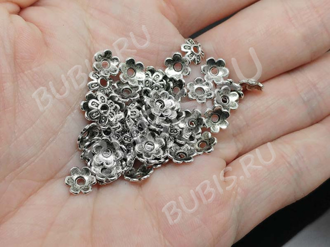 (СКИДКИ!!!) 226 Шапочка Цветочек 7,5*7*1,9мм античное серебро (литьё) (50шт.)