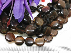 (ОПТ) Бусина каменная Круг 31 10*10*3,5мм Кошачий глаз т.коричневый (камни) (НИТЬ)