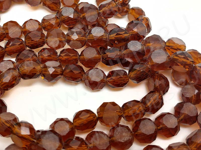 Бусина Таблетка гранёная 8*8*5,5мм коричневая прозрачная (стекло) (10шт.)