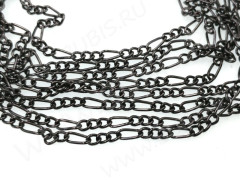 Цепочка I027 Фигаро звенья 6,5*3мм и 3,5*2мм черный никель (Iron) (50см)