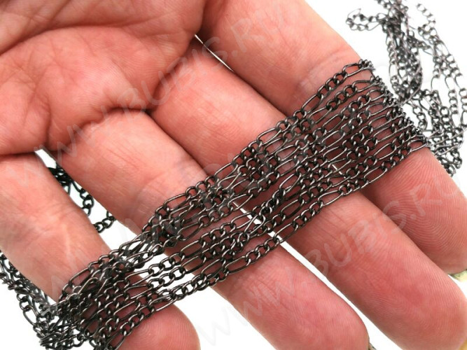 Цепочка I027 Фигаро звенья 6,5*3мм и 3,5*2мм черный никель (Iron) (50см)