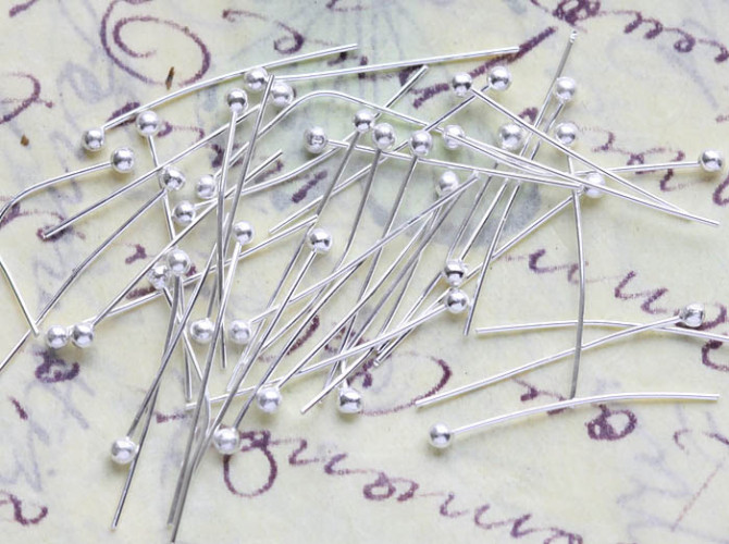 Штифт с ШАРИКОМ 20*0,6мм серебристый (Brass) (10шт.)