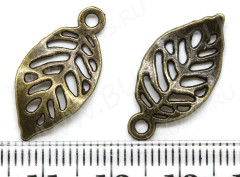 Подвеска Листик 29 3D двусторонний 22,5*11,5*2,2мм античная бронза (литьё)