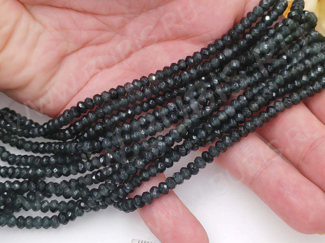 Бусина каменная Рондель 23 ГРАНЁНЫЙ 4*4*2,5мм Кварц тонированный т.серый (камни) (10шт.)