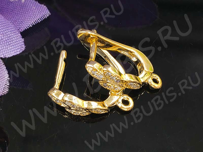 Швензы с английским замком №62 с инкрустацией кубическим цирконием 18*11*5мм золотистые и прозрачные (Milano LUX) (Brass и фианит) (1 пара)