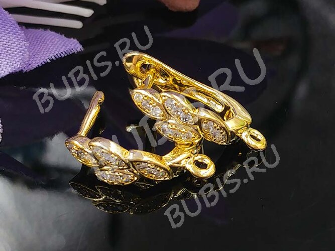 Швензы с английским замком №62 с инкрустацией кубическим цирконием 18*11*5мм золотистые и прозрачные (Milano LUX) (Brass и фианит) (1 пара)