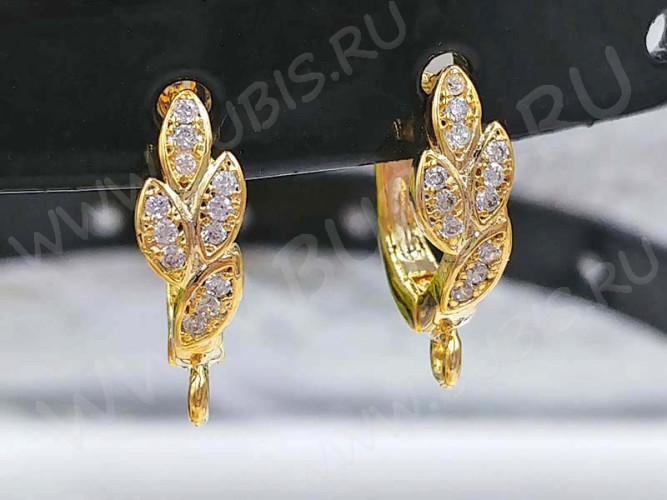 Швензы с английским замком №62 с инкрустацией кубическим цирконием 18*11*5мм золотистые и прозрачные (Milano LUX) (Brass и фианит) (1 пара)