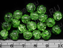 Бусина округлая &quot;Лёд&quot; 8мм жёлто-зелёная (стекло кракле) (10шт.)