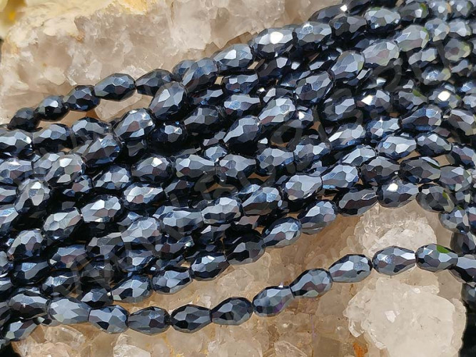 (ОПТ) Бусина Капля гранёная 6*4*4мм т.серая непрозрачная (имитация Сваровски) (НИТЬ)