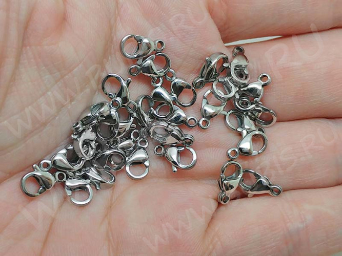 Замочек карабин №067 10*6*3мм цвет платины (Хирургическая сталь)