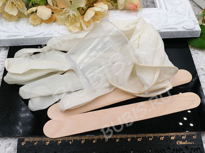 Комплект для работы со смолой 02 перчатки + стаканчик 60мл + шпатели 15*1,8см (инструменты для бижутерии)