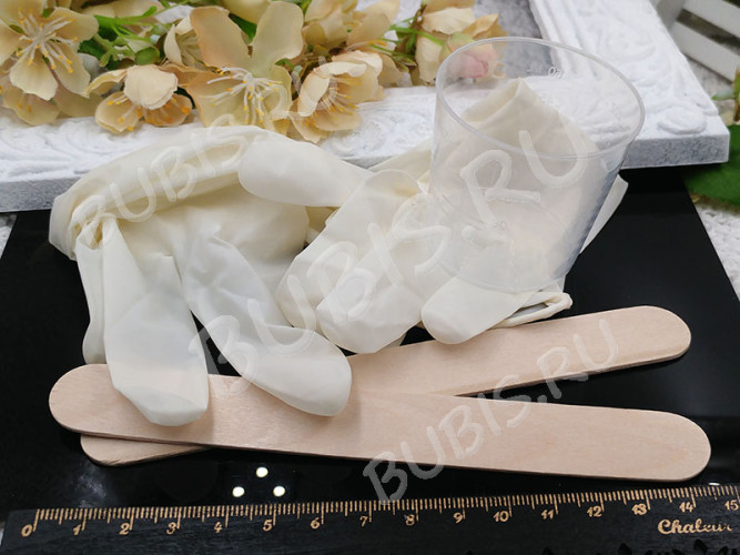 Комплект для работы со смолой 02 перчатки + стаканчик 60мл + шпатели 15*1,8см (инструменты для бижутерии)