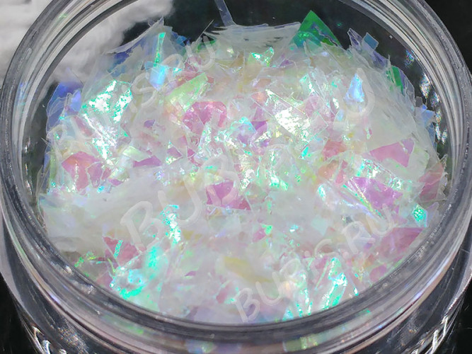 Наполнение для смолы и бутылочек 079 хлопья слюды пластиковые Bubis Crafts белые с АВ (декор)