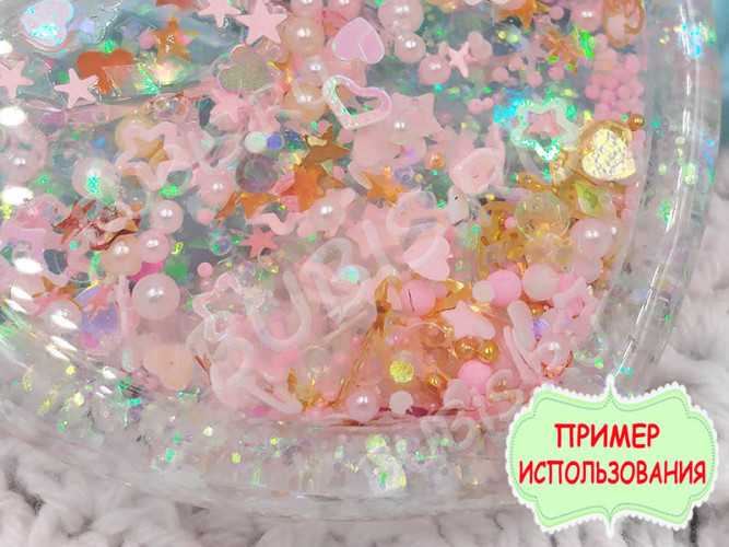 Наполнение для смолы и бутылочек 079 хлопья слюды пластиковые Bubis Crafts белые с АВ (декор)