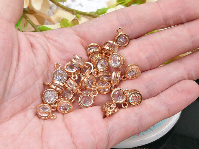 Подвеска Круг 3D с кубическим цирконием 11,5*8*5мм розовое золото (сплав и фианит)