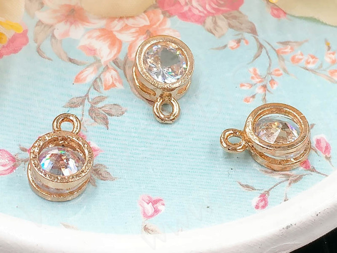 Подвеска Круг 3D с кубическим цирконием 11,5*8*5мм розовое золото (сплав и фианит)