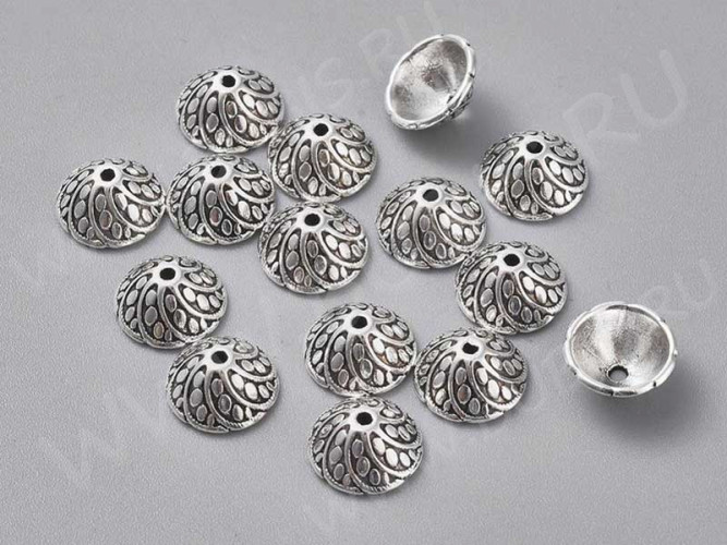 (СКИДКИ!!!) 209 Шапочка-чашечка Лепестки 10*10*5мм античное серебро (литьё) (10шт.)