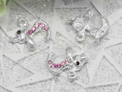 Подвеска Собака 17 со стразами 16*14,5*3мм серебристо-розовая (сплав и стекло)