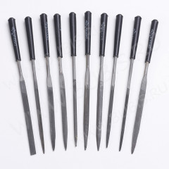 Надфиль (мелкий напильник) 04 Набор Комплект 10 видов 14см с чёрными ручками  (инструменты для бижутерии) (10шт.)
