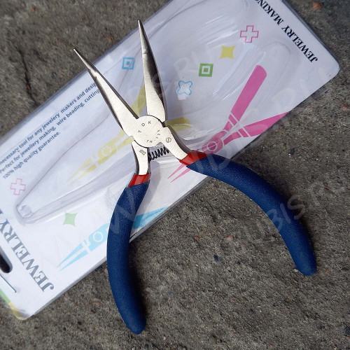 Тонкогубцы 31 утконосы изогнутые без бороздок 125мм на блистере с синими ручками на (инструменты для бижутерии)