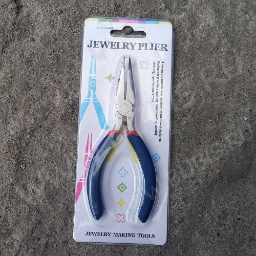 Тонкогубцы 31 утконосы изогнутые без бороздок 125мм на блистере с синими ручками на (инструменты для бижутерии)