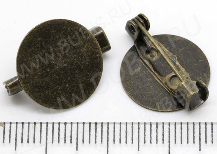 Основа (заготовка) для броши №06 булавка с круглой платформой (площадкой) 15мм 20*15*5,5мм античная бронза (Brass и Iron)